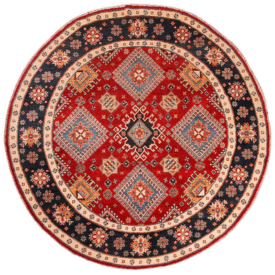 Tappeto rotondo Kazak Classico, Rosso, fatto a mano, 239x236cm - CarpetLiving