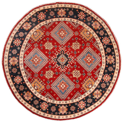 Tappeto rotondo Kazak Classico, Rosso, fatto a mano, 239x236cm