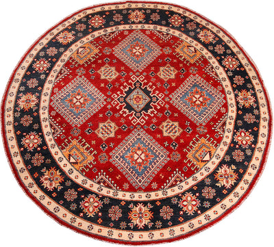 Tappeto rotondo Kazak Classico, Rosso, fatto a mano, 239x236cm - CarpetLiving