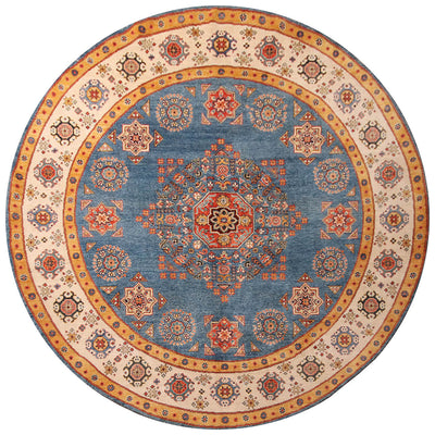 Tappeto rotondo Kazak Classico, Blu, fatto a mano, 236x236cm - CarpetLiving