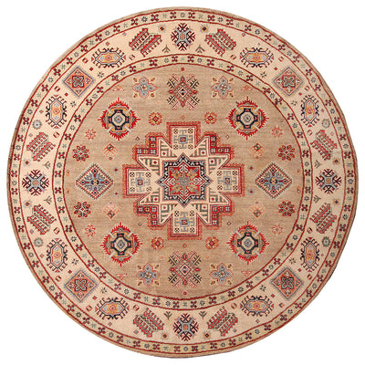 Tappeto rotondo Kazak Classico, Beige, fatto a mano, 239x236cm - CarpetLiving