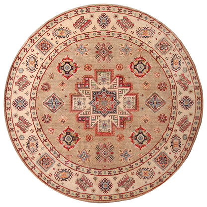 Classic Kazak round carpet, Beige, handmade, 239x236cm