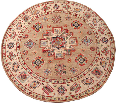 Tappeto rotondo Kazak Classico, Beige, fatto a mano, 239x236cm - CarpetLiving