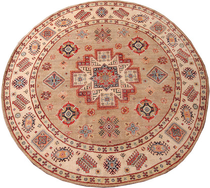 Classic Kazak round carpet, Beige, handmade, 239x236cm