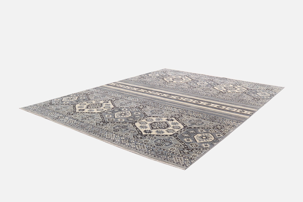Classic Kazak carpet, Grey, handmade, 202x148cm