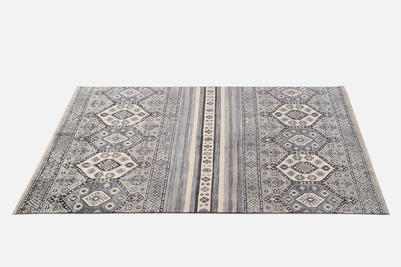 Classic Kazak carpet, Grey, handmade, 202x148cm