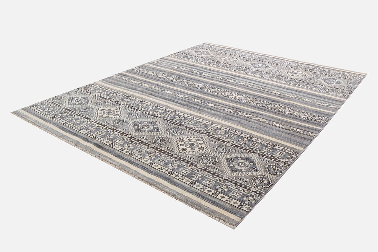 Classic Kazak carpet, Grey, handmade, 232x165cm