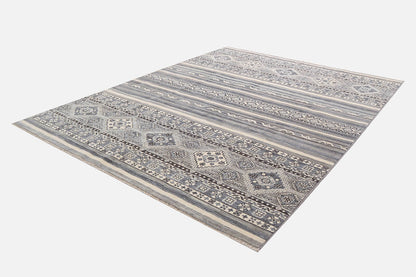 Classic Kazak carpet, Grey, handmade, 232x165cm