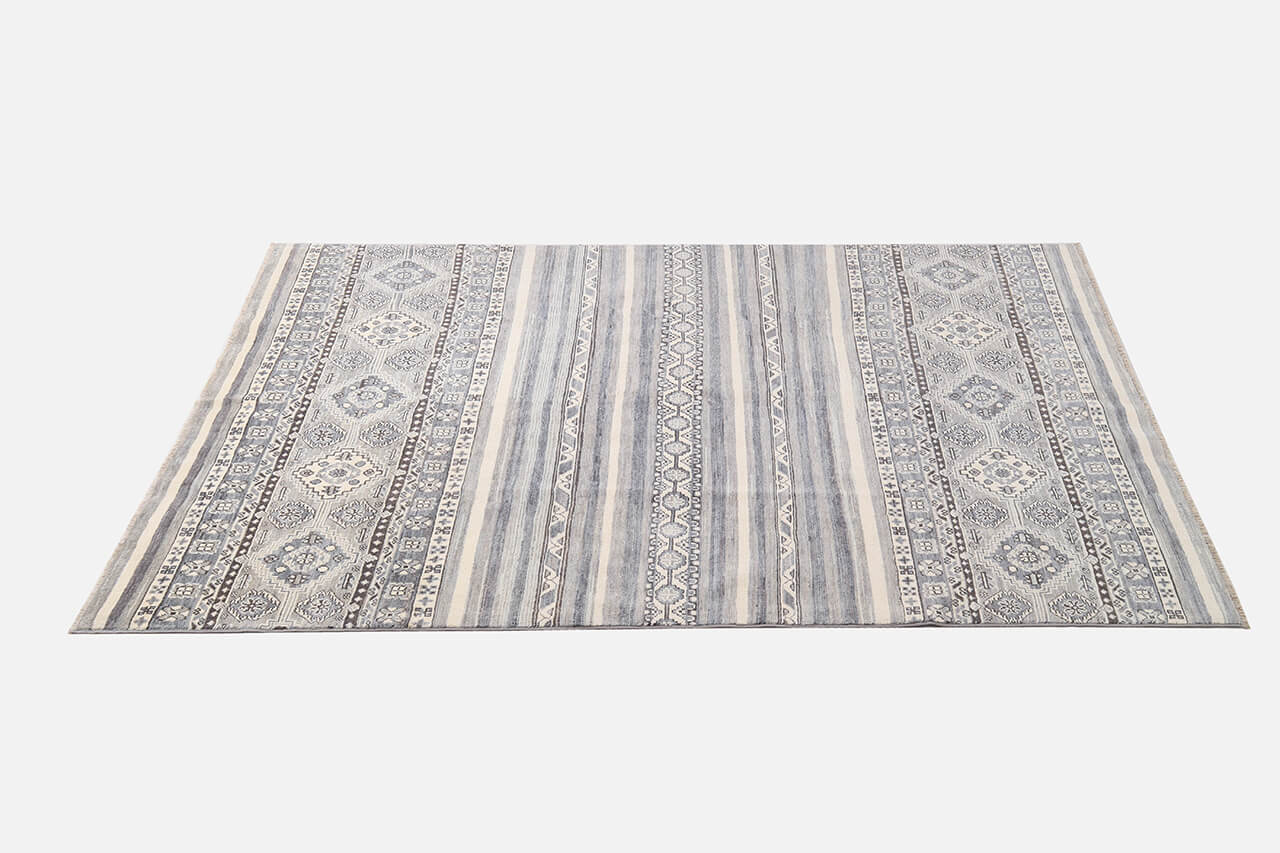 Classic Kazak carpet, Grey, handmade, 232x165cm