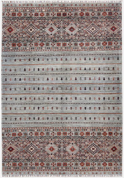 Tappeto Afghan grigio in lana, fatto a mano 249x174cm - CarpetLiving