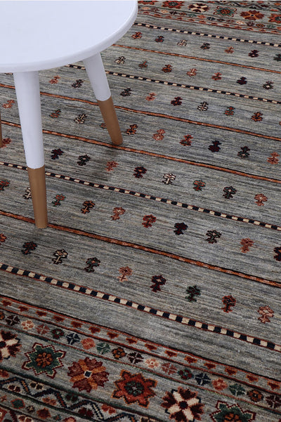 Tappeto Afghan grigio in lana, fatto a mano 249x174cm - CarpetLiving