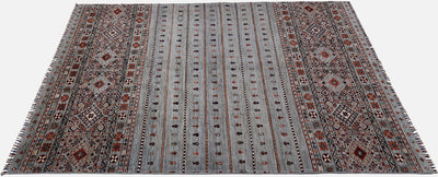 Tappeto Afghan grigio in lana, fatto a mano 249x174cm - CarpetLiving