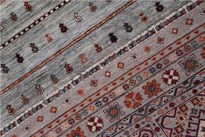 Tappeto Afghan grigio in lana, fatto a mano 249x174cm - CarpetLiving