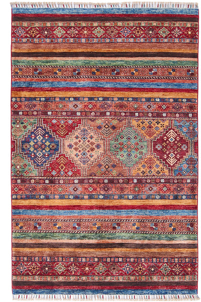 Tappeto Afghan multicolore in lana, fatto a mano 192x124cm - CarpetLiving