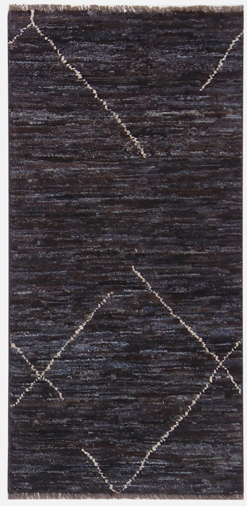 Modern design black Berber style runner rug, handmade 190x53cm