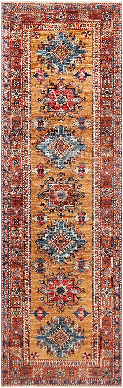 Handmade Premium Afghan Kazak Wool Rug, 252x80cm