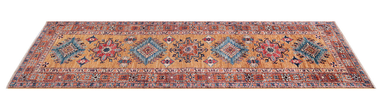 Handmade Premium Afghan Kazak Wool Rug, 252x80cm