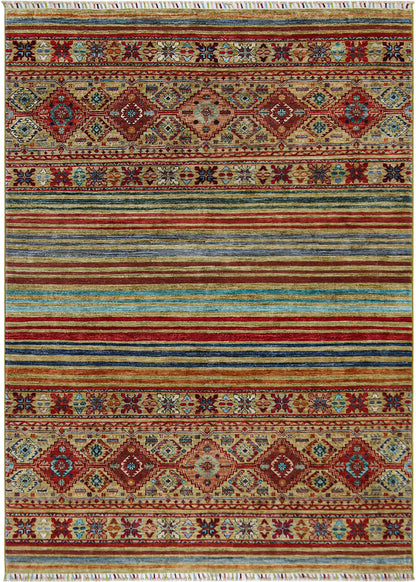 Tappeto Afghan multicolore in lana, fatto a mano 246x174cm