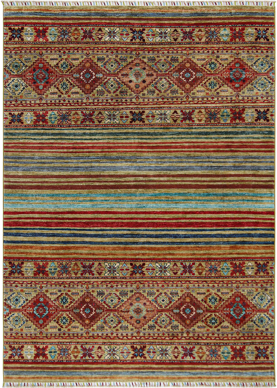 Tappeto Afghan multicolore in lana, fatto a mano 246x174cm