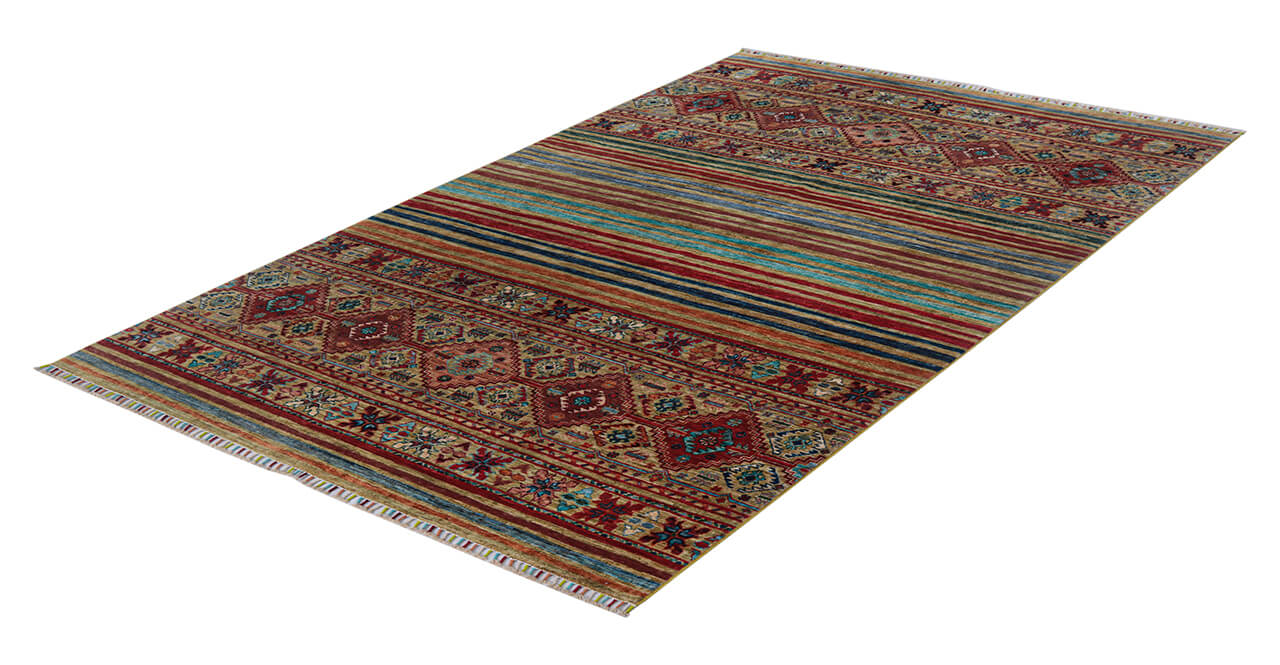 Tappeto Afghan multicolore in lana, fatto a mano 246x174cm