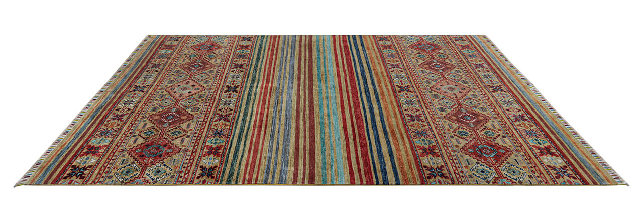 Tappeto Afghan multicolore in lana, fatto a mano 246x174cm