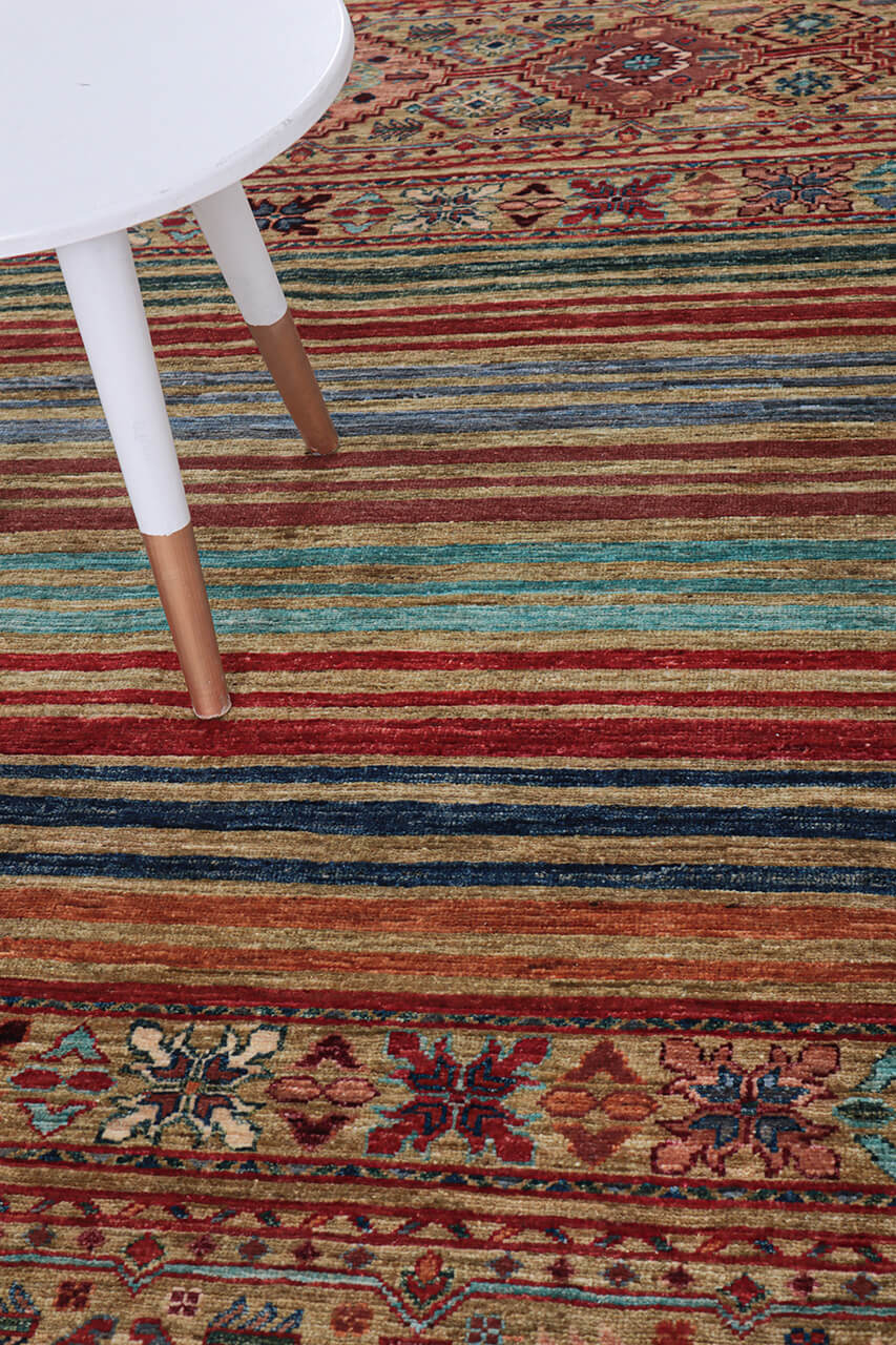 Tappeto Afghan multicolore in lana, fatto a mano 246x174cm