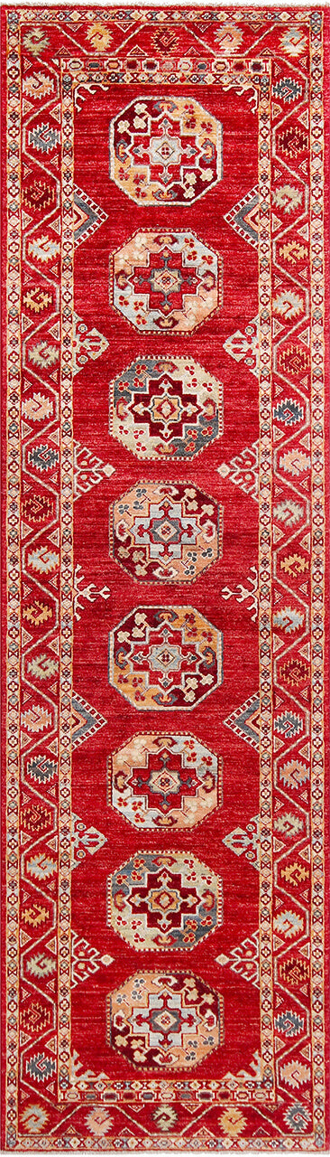 Tappeto passatoia Afghan rosso in lana, fatto a mano 301x83cm