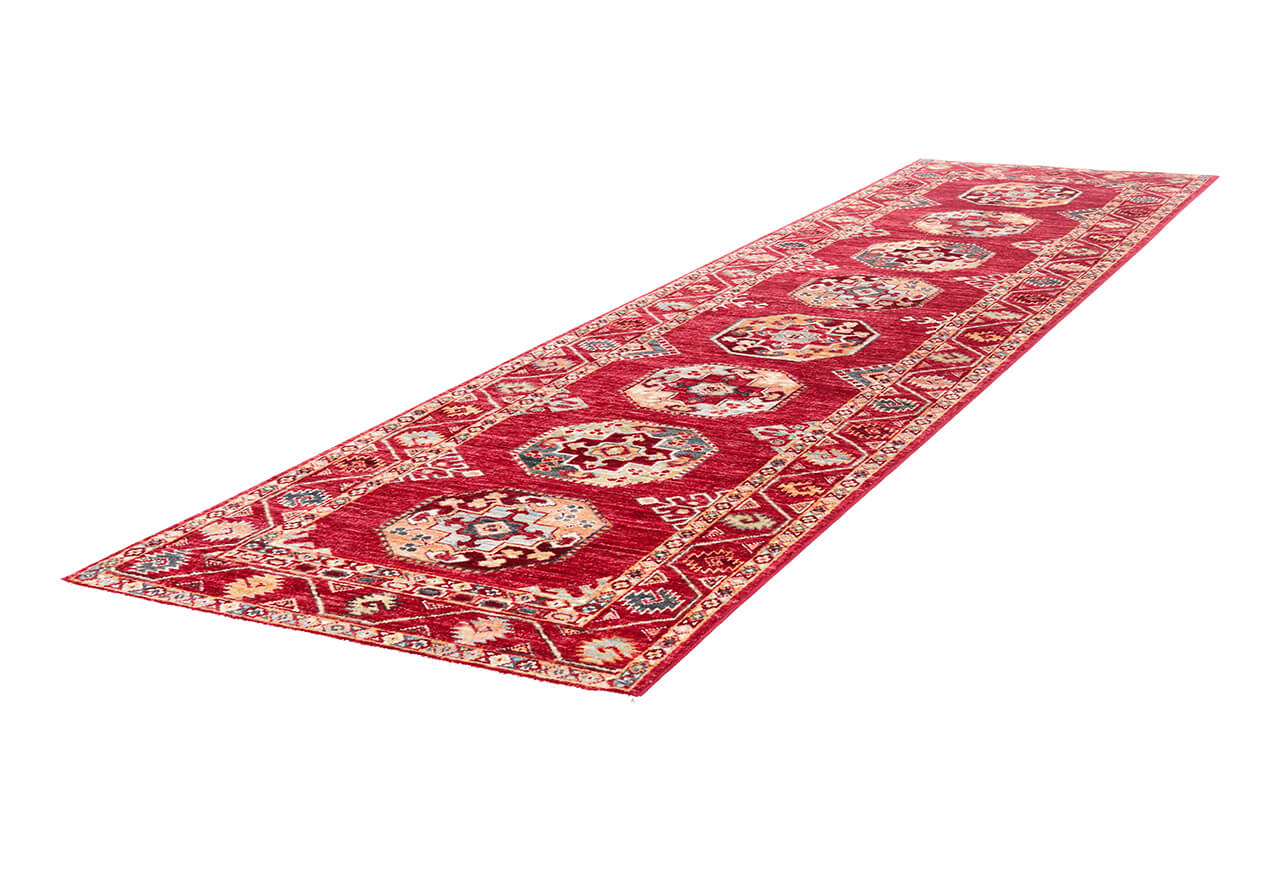 Tappeto passatoia Afghan rosso in lana, fatto a mano 301x83cm