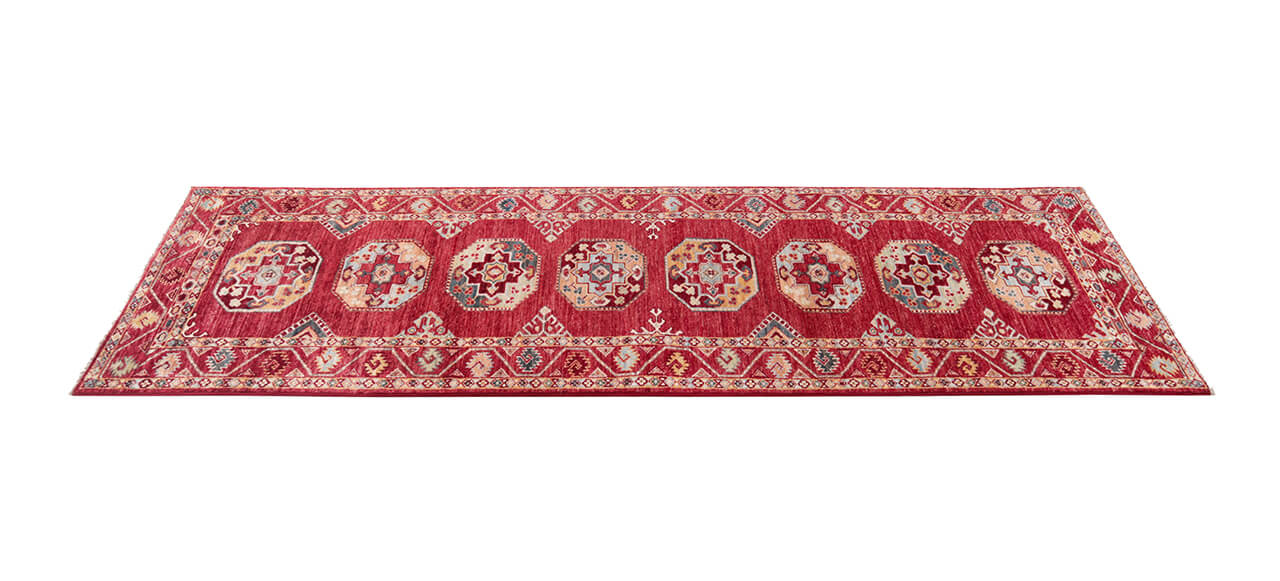 Tappeto passatoia Afghan rosso in lana, fatto a mano 301x83cm