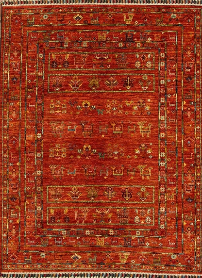 Afghan wool carpet red, handmade 200x153cm
