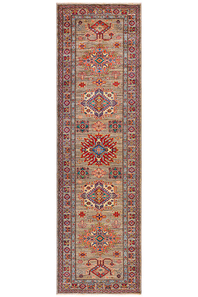 Tappeto Passatoia Kazak Classico, Multicolore, fatto a mano, 302x82cm - CarpetLiving