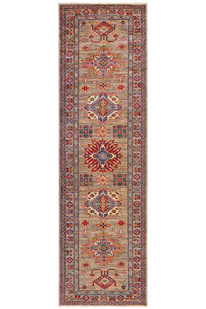 Classic Kazak runner rug, Multicoloured, handmade, 302x82cm