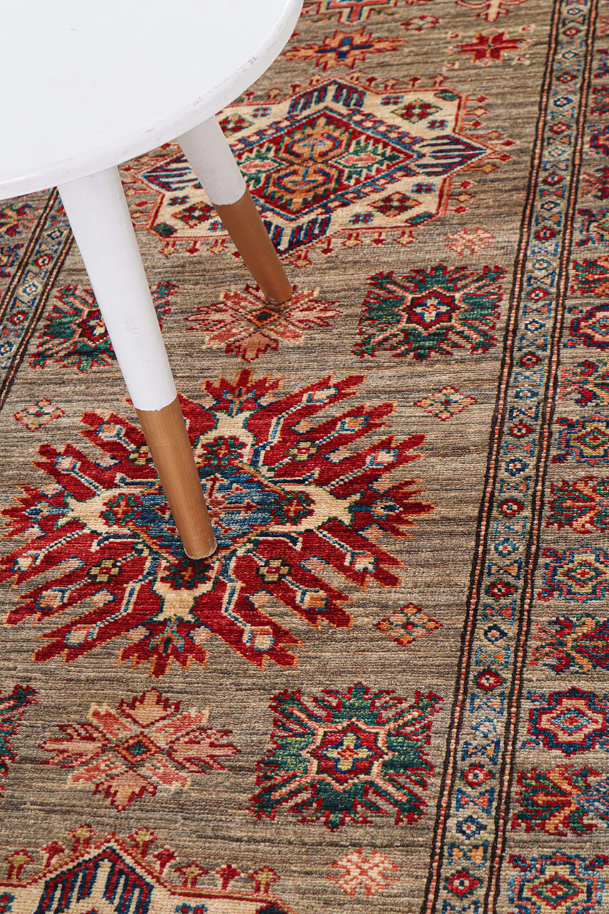 Classic Kazak runner rug, Multicoloured, handmade, 302x82cm
