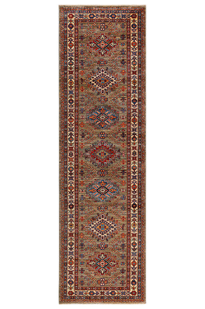 Tappeto Passatoia Kazak Classico, Multicolore, fatto a mano, 305x81cm - CarpetLiving