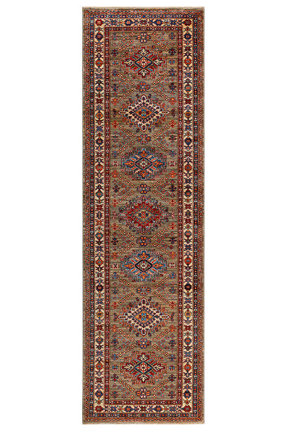 Tappeto Passatoia Kazak Classico, Multicolore, fatto a mano, 305x81cm