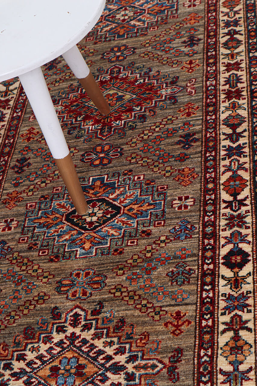 Classic Kazak runner rug, Multicoloured, handmade, 305x81cm