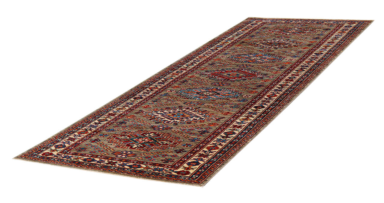 Classic Kazak runner rug, Multicoloured, handmade, 305x81cm