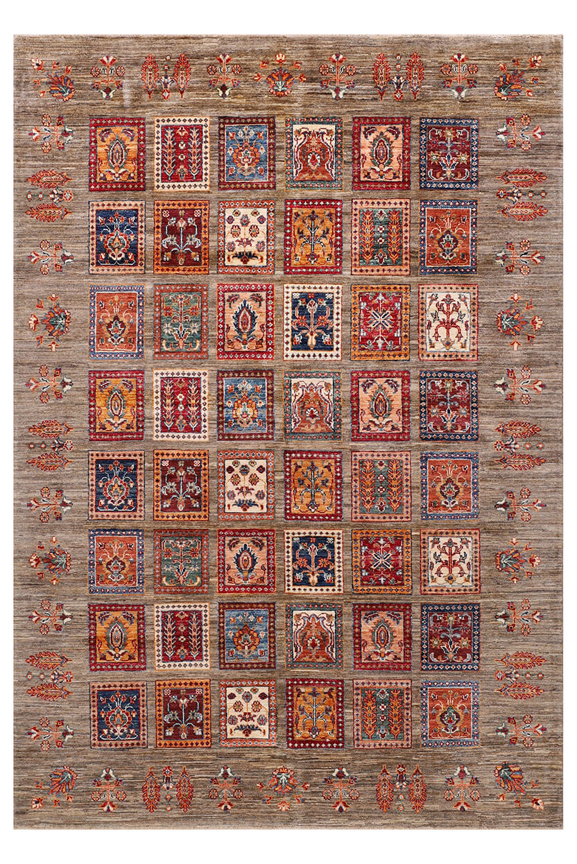 Tappeto Afghan grigio in lana, fatto a mano 253x173cm
