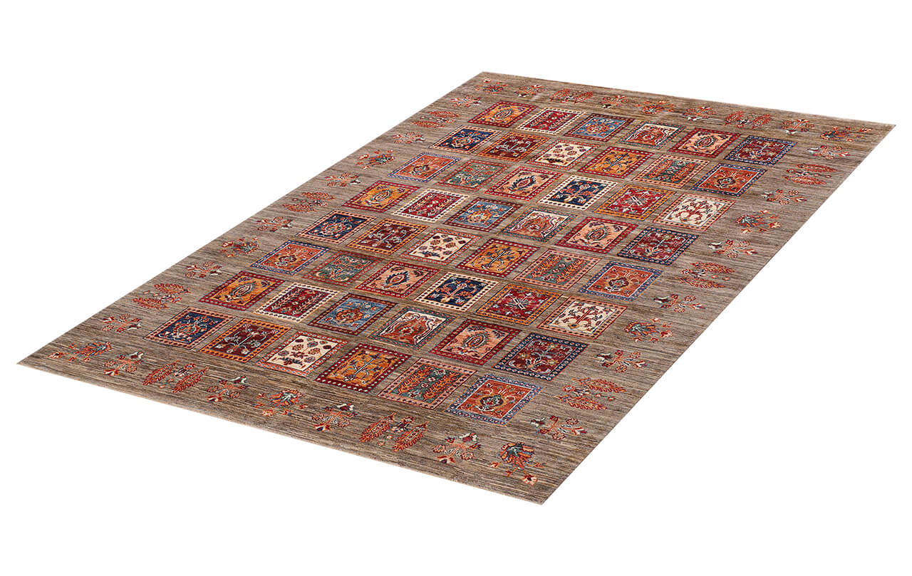 Tappeto Afghan grigio in lana, fatto a mano 253x173cm