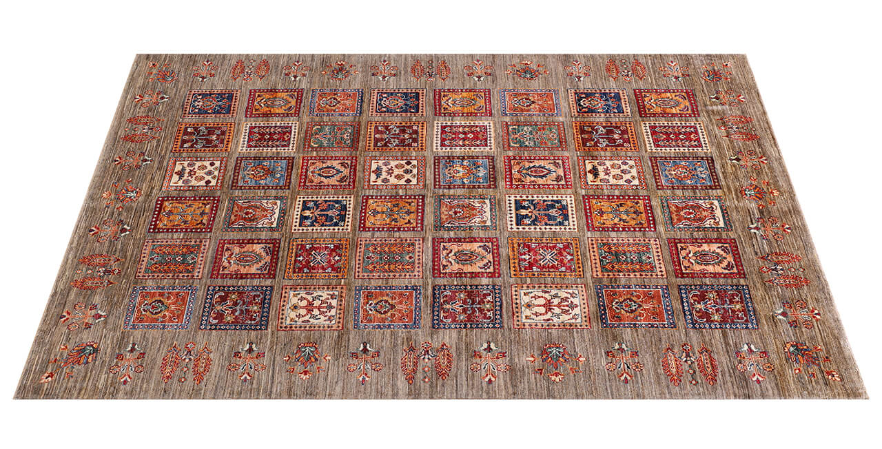 Tappeto Afghan grigio in lana, fatto a mano 253x173cm