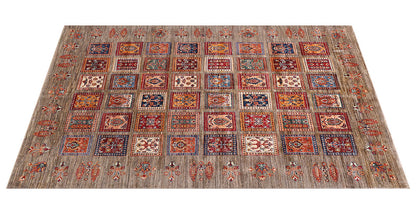 Tappeto Afghan grigio in lana, fatto a mano 253x173cm