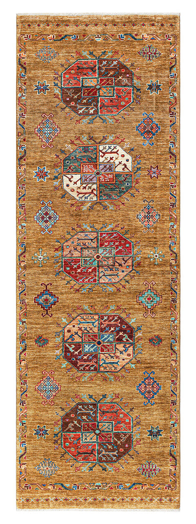 Tappeto passatoia Afghan giallo in lana, fatto a mano 265x84cm - CarpetLiving