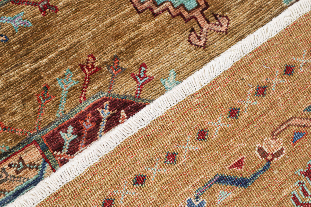 Afghan wool runner rug yellow, handmade 265x84cm