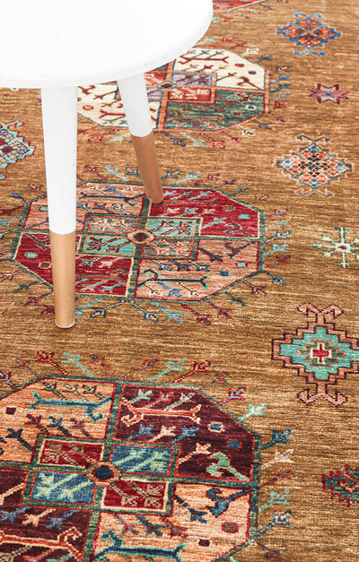 Tappeto passatoia Afghan giallo in lana, fatto a mano 265x84cm - CarpetLiving