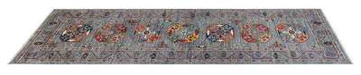 Tappeto passatoia Afghan blu in lana, fatto a mano 252x83cm - CarpetLiving