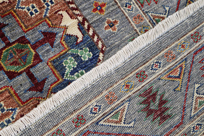 Tappeto passatoia Afghan blu in lana, fatto a mano 252x83cm - CarpetLiving