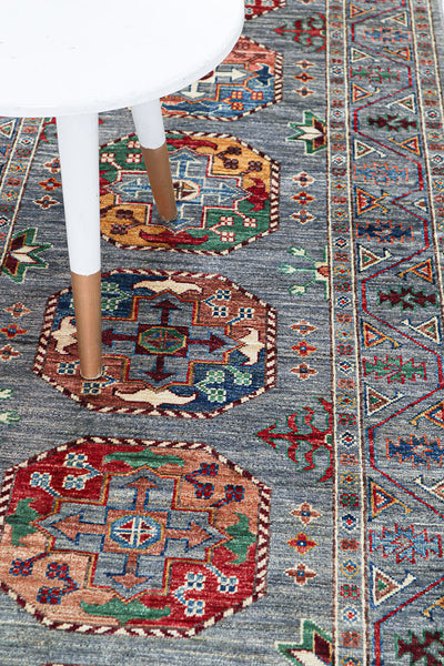 Tappeto passatoia Afghan blu in lana, fatto a mano 252x83cm - CarpetLiving