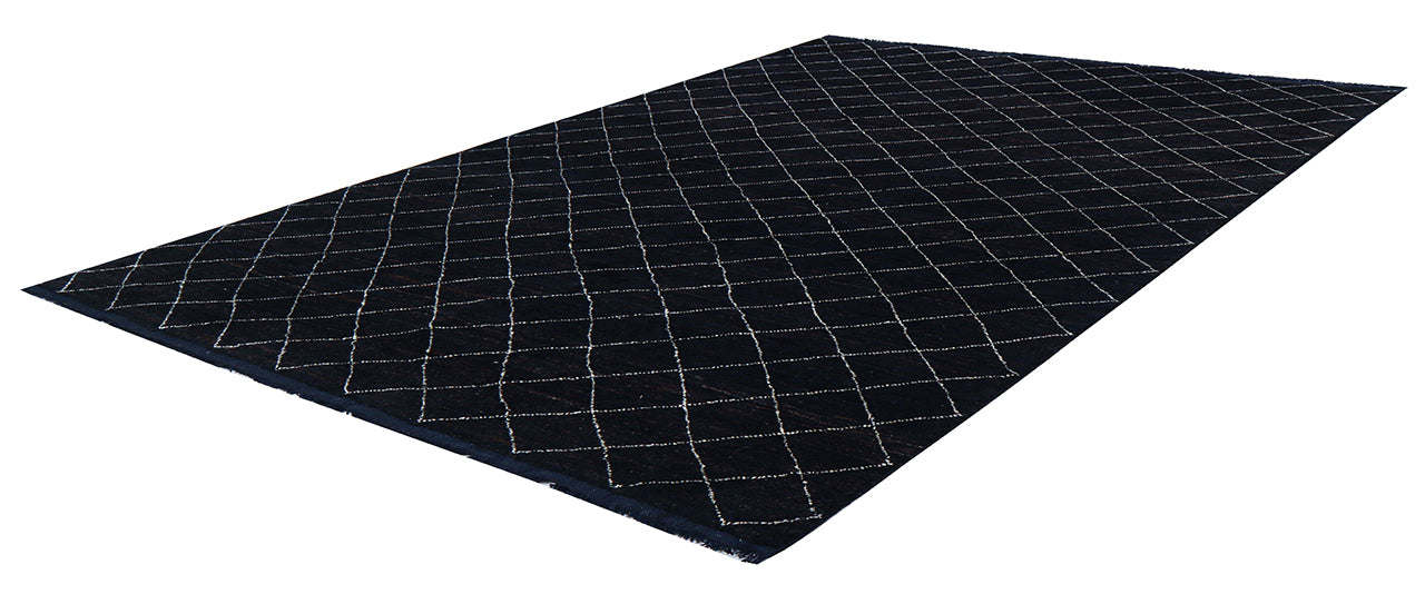 Modern design black Berber style carpet, handmade 300x189cm