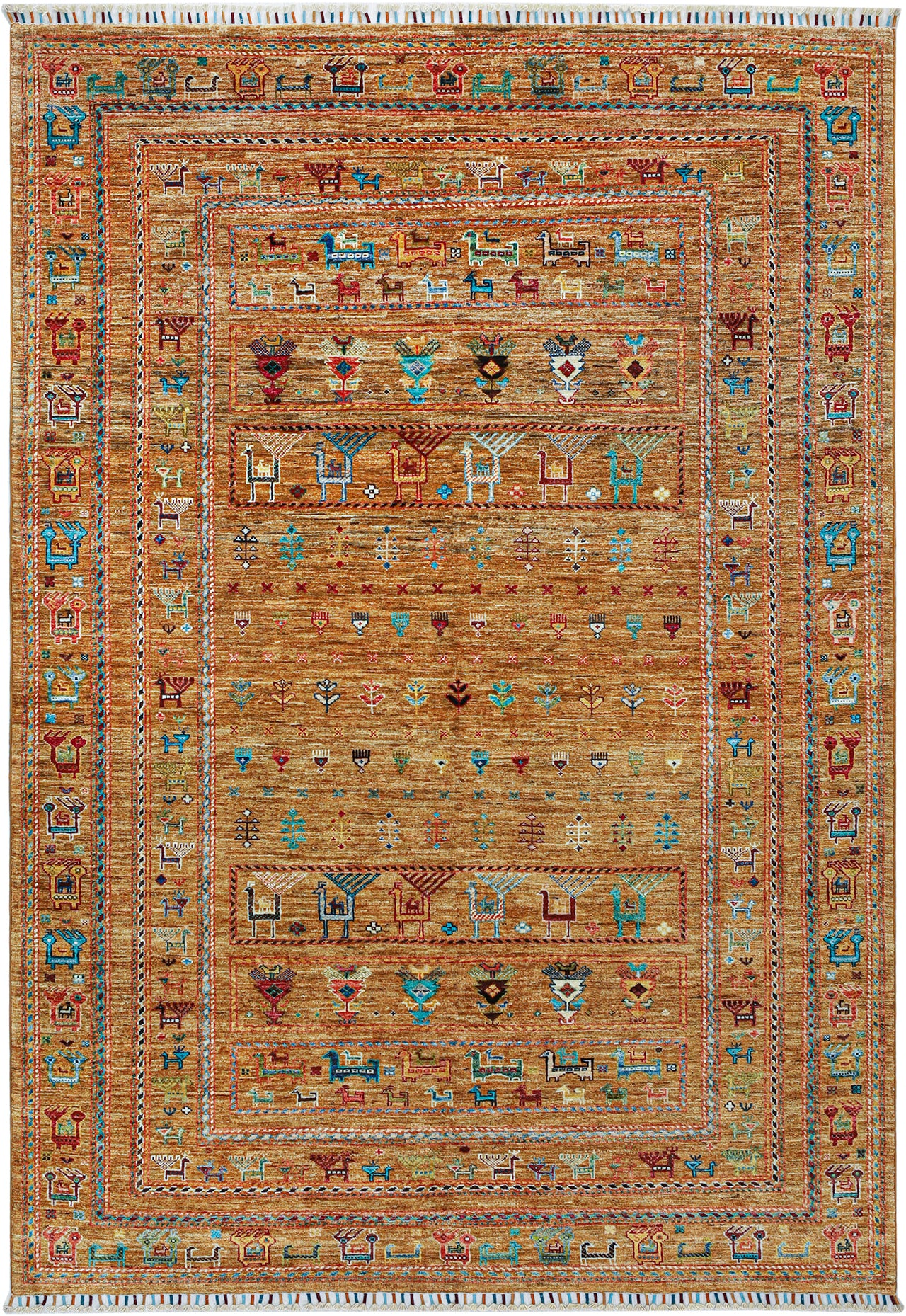 Afghan wool carpet yellow, handmade 253x173cm