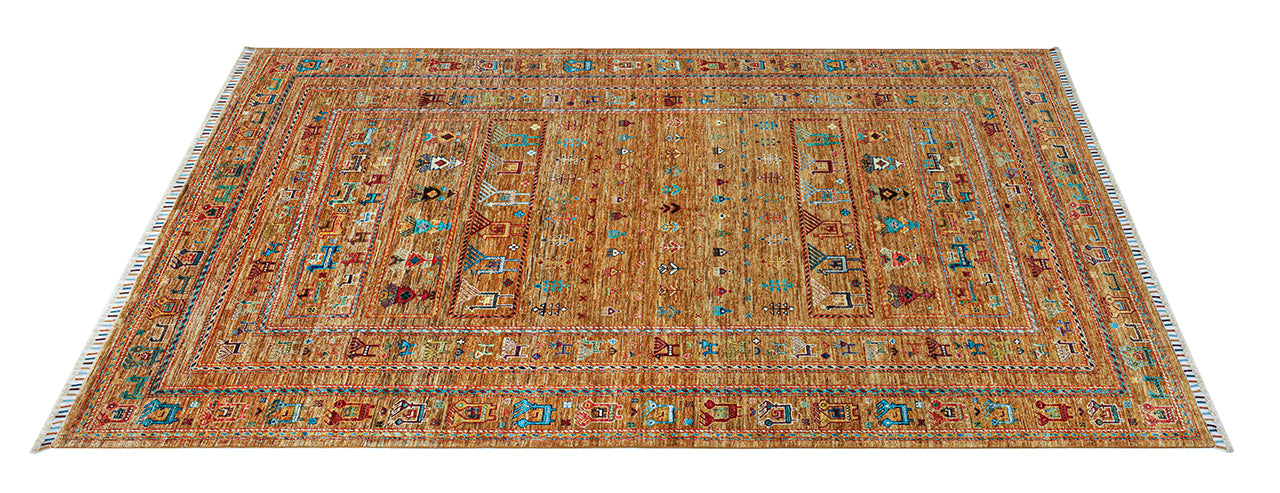 Afghan wool carpet yellow, handmade 253x173cm